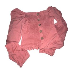 Riley + James Pink Off-Shoulder Pullover Buttoned Design Blouse